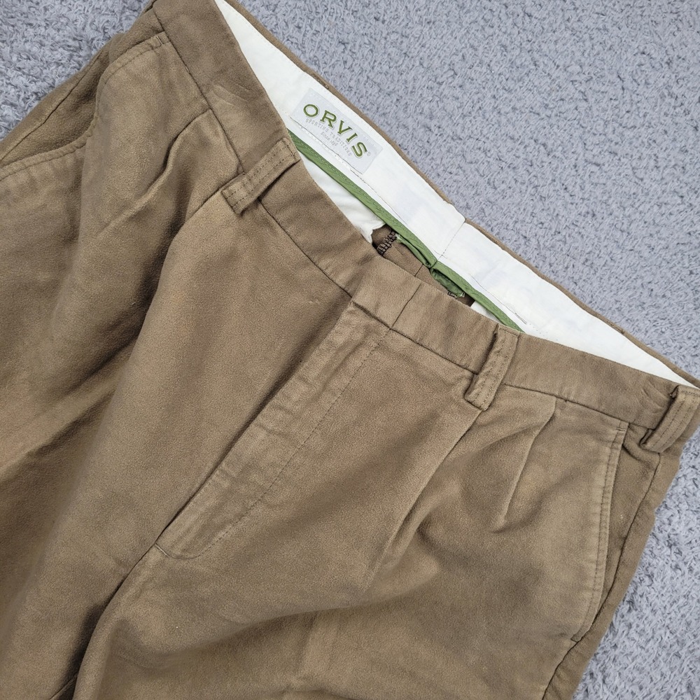 Orvis Cotton Pleated Pants Mens Size 38 Khaki Beige Dress Casual Trousers